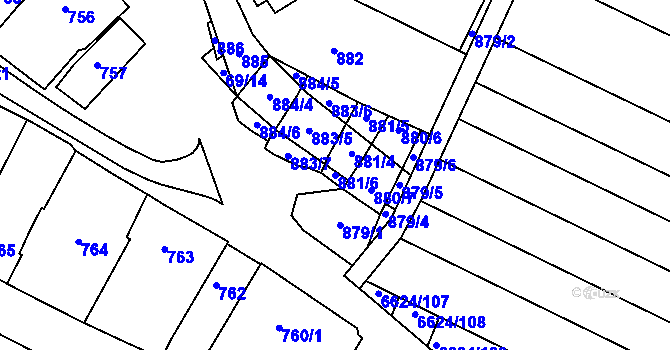 Parcela st. 881/6 v KÚ Mutěnice, Katastrální mapa