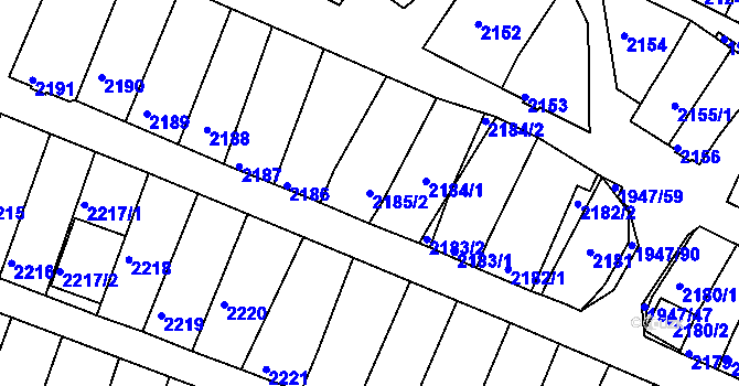Parcela st. 2185/2 v KÚ Mutěnice, Katastrální mapa