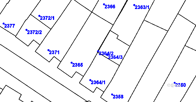 Parcela st. 2364/2 v KÚ Mutěnice, Katastrální mapa