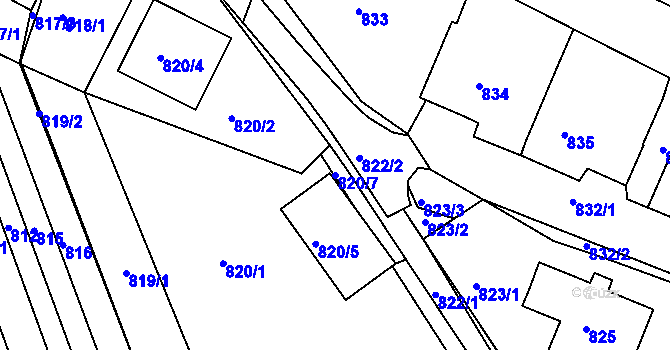 Parcela st. 820/7 v KÚ Mutěnice, Katastrální mapa