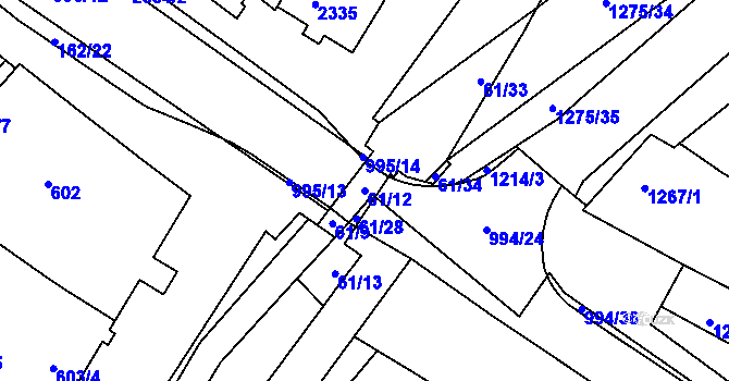 Parcela st. 61/12 v KÚ Mutěnice, Katastrální mapa