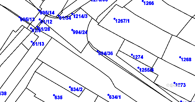Parcela st. 994/36 v KÚ Mutěnice, Katastrální mapa