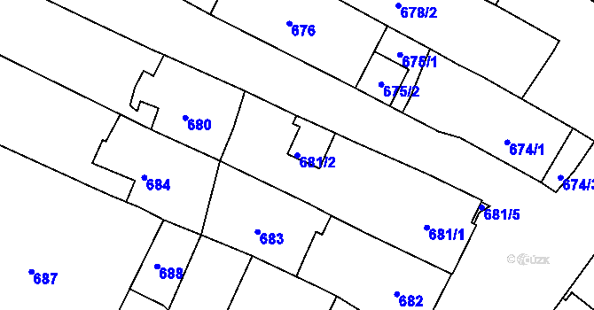 Parcela st. 681/2 v KÚ Mutěnice, Katastrální mapa