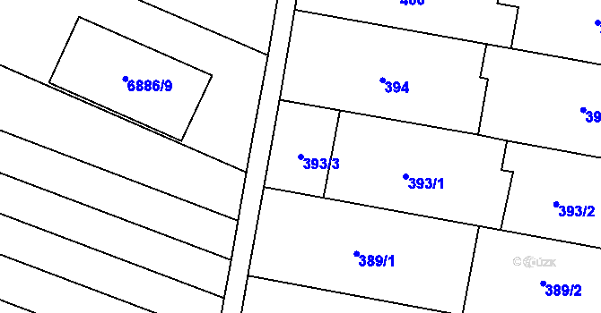 Parcela st. 393/3 v KÚ Mutěnice, Katastrální mapa