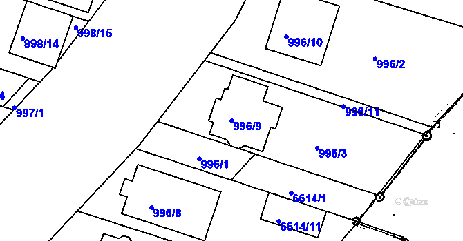 Parcela st. 996/9 v KÚ Mutěnice, Katastrální mapa