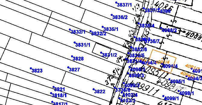 Parcela st. 3831/2 v KÚ Mutěnice, Katastrální mapa