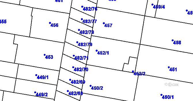 Parcela st. 452/1 v KÚ Mutěnice, Katastrální mapa
