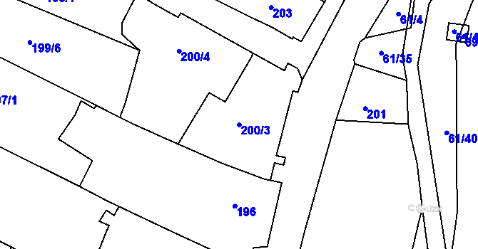 Parcela st. 200/3 v KÚ Mutěnice, Katastrální mapa