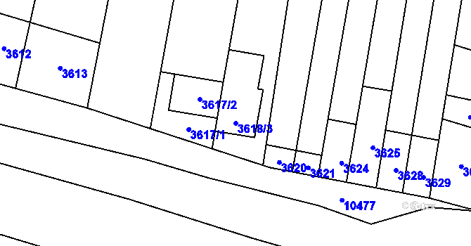 Parcela st. 3618/3 v KÚ Mutěnice, Katastrální mapa