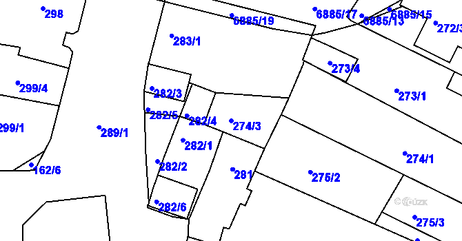 Parcela st. 274/3 v KÚ Mutěnice, Katastrální mapa