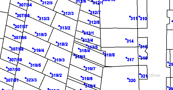 Parcela st. 313/5 v KÚ Mutěnice, Katastrální mapa