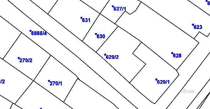Parcela st. 629/2 v KÚ Mutěnice, Katastrální mapa