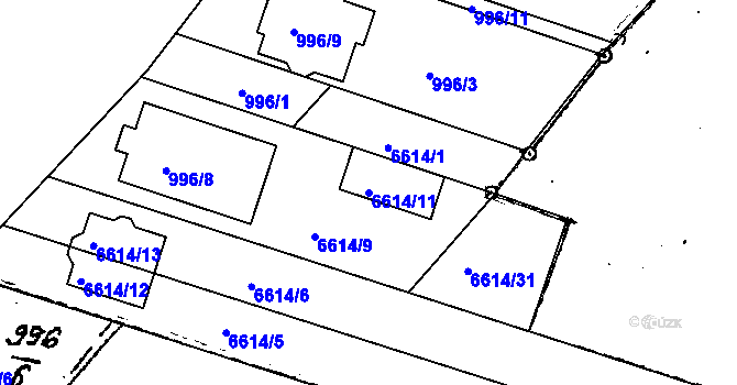 Parcela st. 6614/11 v KÚ Mutěnice, Katastrální mapa