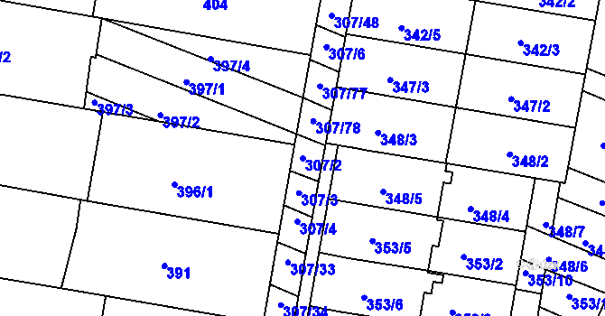 Parcela st. 307/2 v KÚ Mutěnice, Katastrální mapa