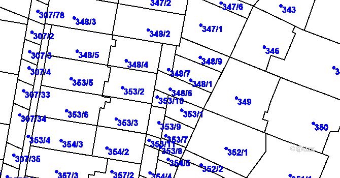 Parcela st. 348/6 v KÚ Mutěnice, Katastrální mapa