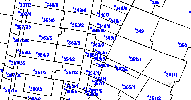 Parcela st. 353/7 v KÚ Mutěnice, Katastrální mapa