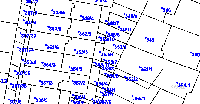 Parcela st. 353/9 v KÚ Mutěnice, Katastrální mapa