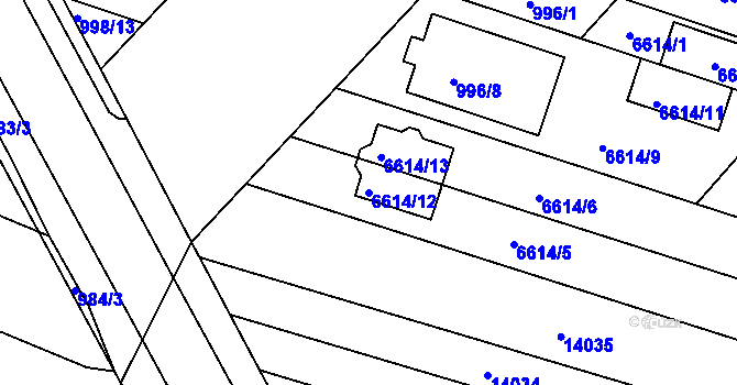 Parcela st. 6614/12 v KÚ Mutěnice, Katastrální mapa