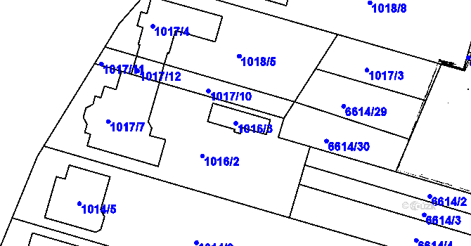 Parcela st. 1016/3 v KÚ Mutěnice, Katastrální mapa