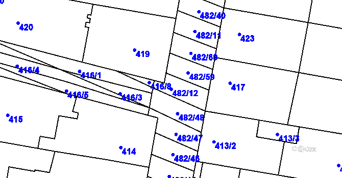 Parcela st. 482/12 v KÚ Mutěnice, Katastrální mapa