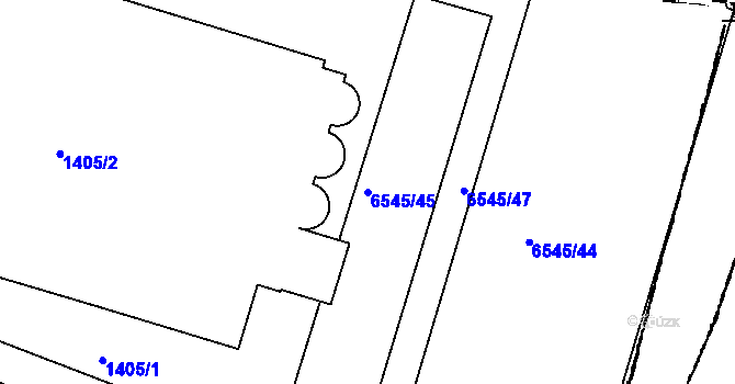 Parcela st. 6545/45 v KÚ Mutěnice, Katastrální mapa