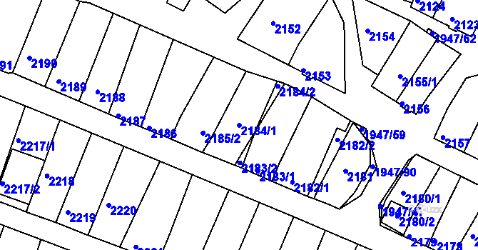 Parcela st. 2184/1 v KÚ Mutěnice, Katastrální mapa