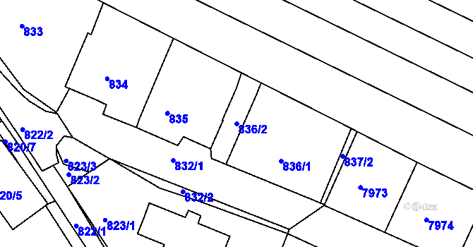 Parcela st. 836/2 v KÚ Mutěnice, Katastrální mapa
