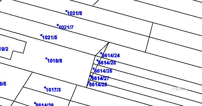 Parcela st. 6614/24 v KÚ Mutěnice, Katastrální mapa