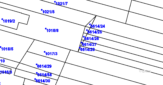 Parcela st. 6614/27 v KÚ Mutěnice, Katastrální mapa