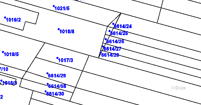 Parcela st. 6614/28 v KÚ Mutěnice, Katastrální mapa