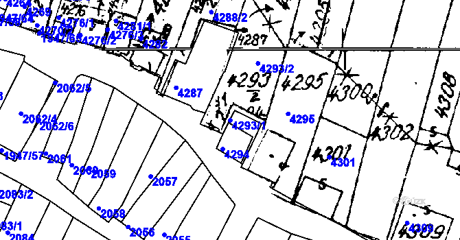 Parcela st. 4293/1 v KÚ Mutěnice, Katastrální mapa