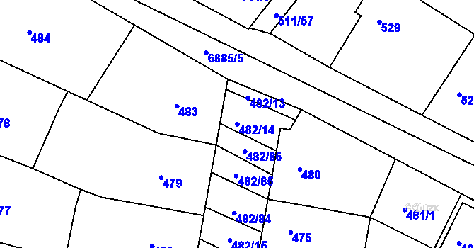 Parcela st. 482/14 v KÚ Mutěnice, Katastrální mapa