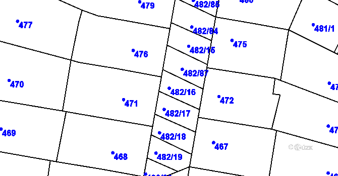Parcela st. 482/16 v KÚ Mutěnice, Katastrální mapa