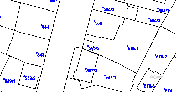 Parcela st. 565/2 v KÚ Mutěnice, Katastrální mapa