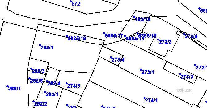 Parcela st. 273/4 v KÚ Mutěnice, Katastrální mapa