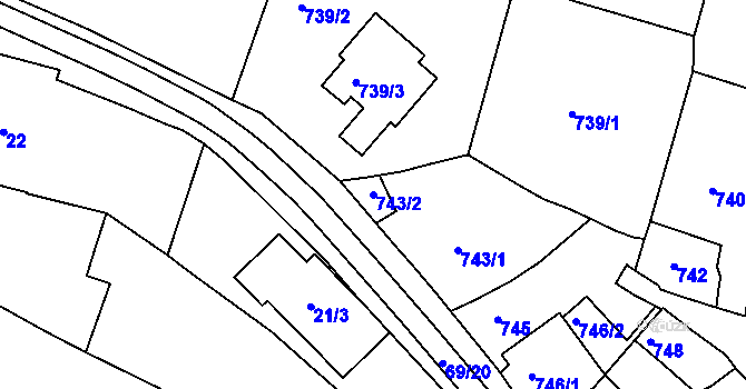 Parcela st. 743/2 v KÚ Mutěnice, Katastrální mapa