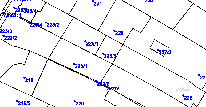 Parcela st. 225/5 v KÚ Mutěnice, Katastrální mapa