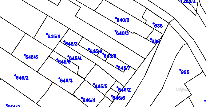 Parcela st. 645/8 v KÚ Mutěnice, Katastrální mapa