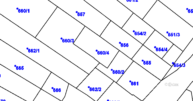 Parcela st. 660/4 v KÚ Mutěnice, Katastrální mapa
