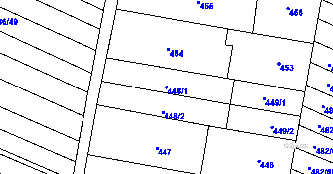 Parcela st. 448/1 v KÚ Mutěnice, Katastrální mapa