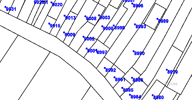 Parcela st. 8997 v KÚ Mutěnice, Katastrální mapa