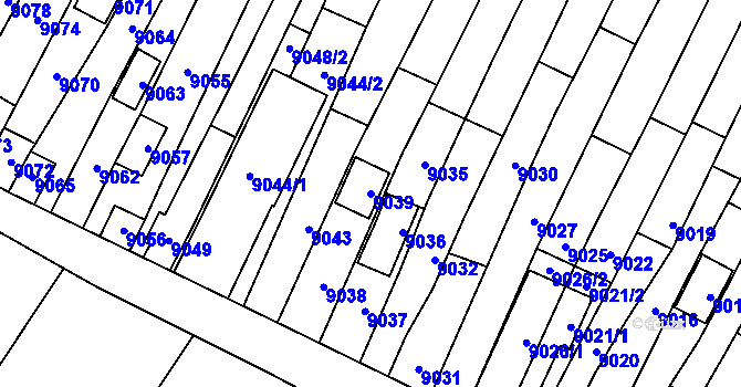 Parcela st. 9039 v KÚ Mutěnice, Katastrální mapa