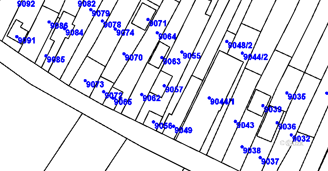 Parcela st. 9057 v KÚ Mutěnice, Katastrální mapa