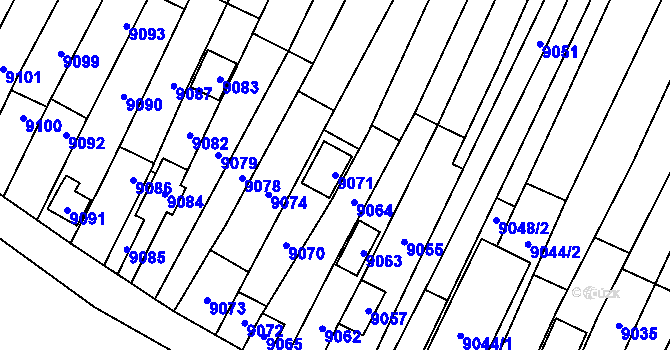 Parcela st. 9071 v KÚ Mutěnice, Katastrální mapa