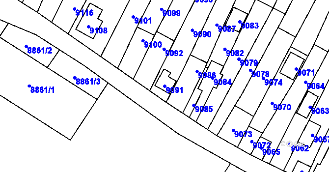 Parcela st. 9091 v KÚ Mutěnice, Katastrální mapa