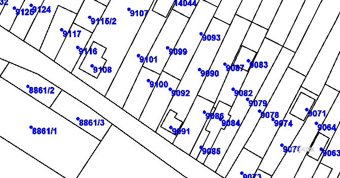 Parcela st. 9092 v KÚ Mutěnice, Katastrální mapa
