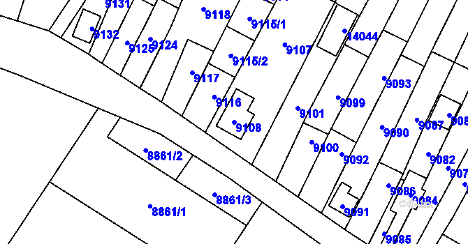 Parcela st. 9108 v KÚ Mutěnice, Katastrální mapa
