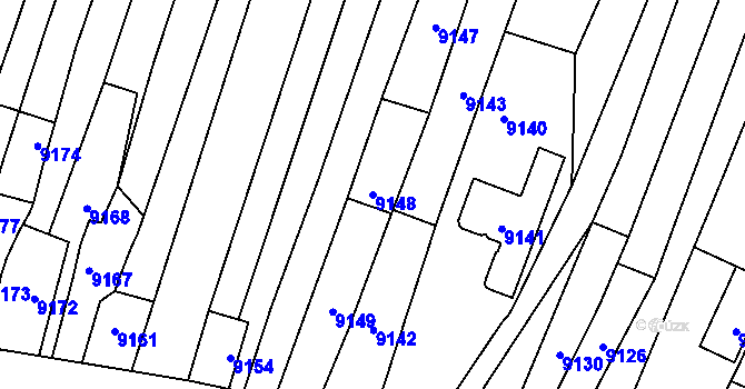 Parcela st. 9148 v KÚ Mutěnice, Katastrální mapa