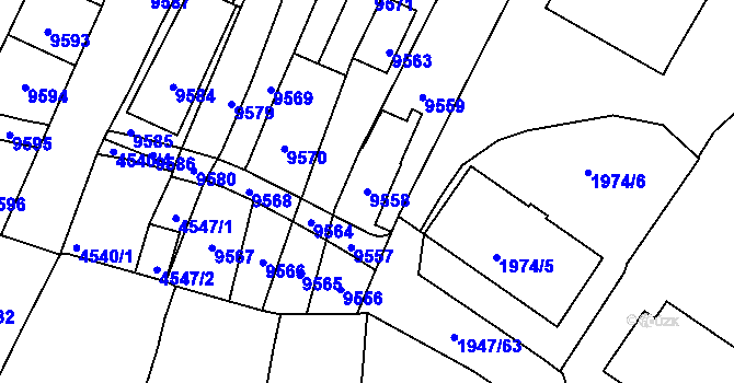 Parcela st. 9558 v KÚ Mutěnice, Katastrální mapa