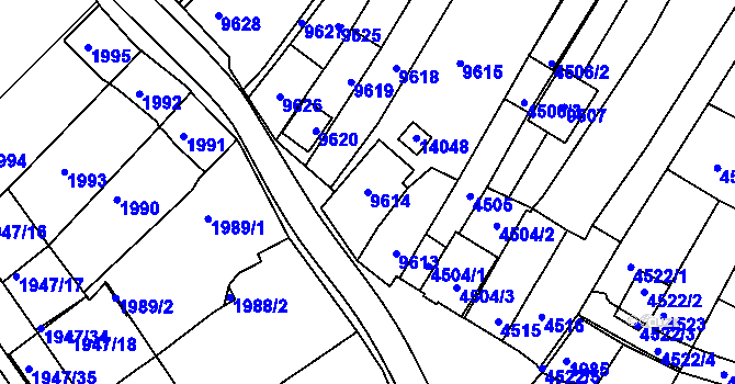 Parcela st. 9614 v KÚ Mutěnice, Katastrální mapa